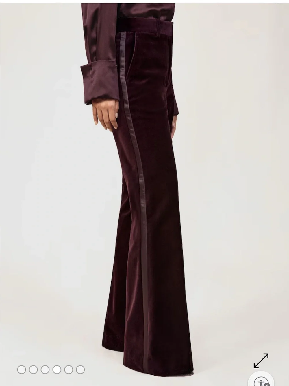 Reiss Elia Burgundy Velvet Satin Stripe Flared Wide Leg Trousers Size 4